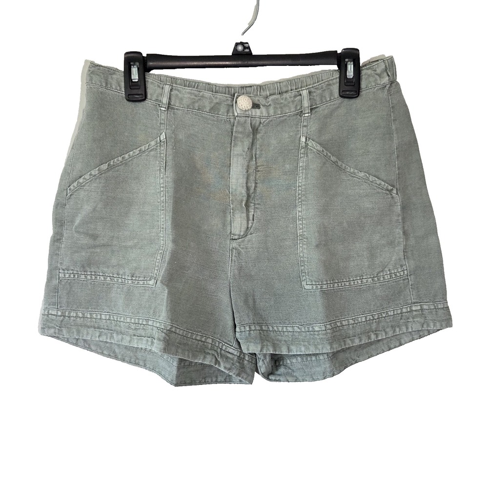 Christian Siriano NY Linen & Lyocell High-Waist Utility Shorts Sz L Sage Green